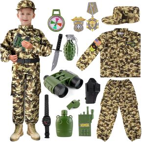 deAO Army Costume for Boys Swat Costume Military Soldier Costume Halloween Army Costumes Dress Up for Kids