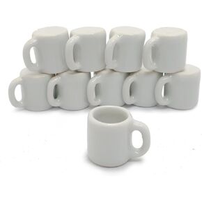 ChangThai Design ½ White Cup 10 Pieces Tiny Tableware - Miniature Cup Mug Plate Bowl Tableware Crockery Cutlery Kitchen Utensils Hand Made Painted Porcelain Clay Pottery Decorative Collectible