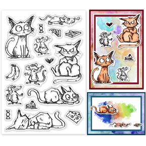 GLOBLELAND Funny Cat Mouse Clear Stamps for Cards Making Cartoon Animals Clear Stamp Seals Transparent Stamps for DIY Scrapbooking Photo Album Journal Home Decoration