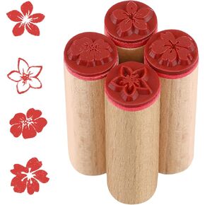 VICASKY 4pcs Round Wood Rubber Stamp Floral Pattern Rubber Stamp Wooden Rubber Stamp for Scrapbooking and DIY Craft Card