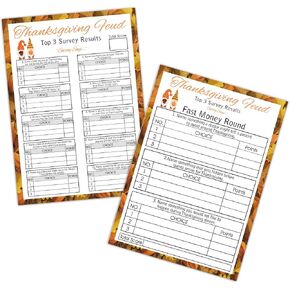 Thanksgiving Feud Game, Thanksgiving Friendly Feud Quiz - Pack of 30 Feud Cards + 3 Fast Money Round Cards, Games for Family, Office, Class, Group, Thanksgiving Decorations, Birthday Party(GEJEV02)