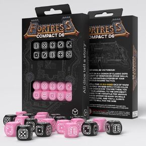 Fortress Compact D6: Black & Pink by Q-Workshop, Dice for RPG Board Games, for 1+ Players and Ages 14+