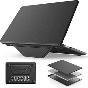 HXCASEAC Case Compatible with MacBook Air 13.6 inch Case 2024 2022 with Foldable Stand, Anti-Scratching Protective Hard Shell Cover for M3 M2 A3113, A2681 PU Leather, Black