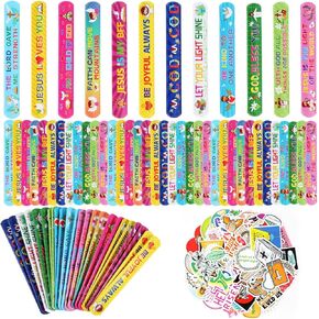 Kolewo4ever 244 Pieces Bible Verses Gifts Set:144 Pieces Bible Verses Slap Bracelets Religious Christian Wristbands 100 Pieces Bible Verses Stickers for Church Gatherings and Additional Activities