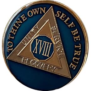 18 Year AA Medallion 1.5" Large Metallic Midnight Blue Sobriety Chip