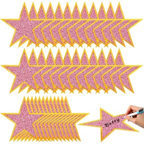 36 Pieces Pink Star Stickers Star Wall Decals Pink Glitter Label Sticker Star Shape Reward Stickers for Party Classroom Table DIY School Classroom Home Bar Office Decoration (10 Inch)