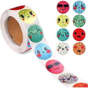 500pcs Foil Round Happy Face Stickers, 1 Inch Small Round Sad Stickers Roll Coated Paper Self Adhesive Incentive Reward Sticker for Kids Students Teachers Reward Supplies Classroom Decoration