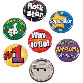Award Mini Buttons - Bulk Set of 48 - Classroom Student Achievement Pins and Reward Handouts