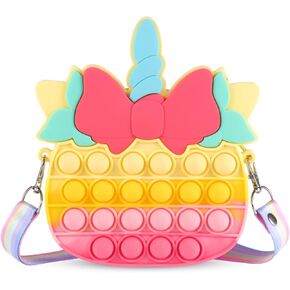 Unicorn Bow Pop Purse Bag for Little Girls Easter Birthday Present Gift, Cute Pink Pop Bubble Popper Fidget Toy and Small Shoulder Crossbody Bag 2 in 1