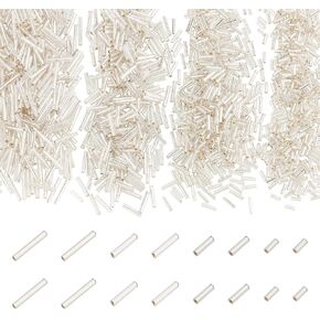PH PandaHall 1600pcs 4 Sizes Bugle Beads, 5/6/9/12x2mm Long Tube Beads Metallic Glass Loose Spacer Beads with 0.5mm Hole Craft Bead for DIY Bracelet Necklace Jewelry Making Beading Sewing, Silver