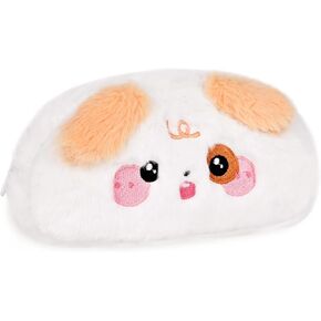 FlYlGO Cute Soft Pencil/Pen Pouch Cosmetic Bag, Kawaii Cartoon Plush Stationery Bag Fuzzy Portable Pencil Case Desk Organizer (Pink Cat)