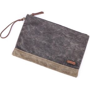 Gootium Waxed Canvas Zip Folio Pencil Pouch - Office Supply Zippered Makeup Bag Multipurpose File Folder - Size 13"x9.4", Olive Drab