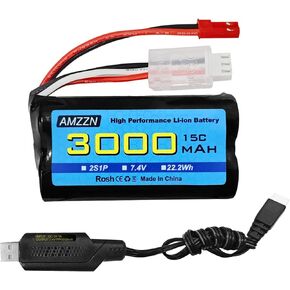7.4V 3000mAh 15C 2S JST-2P Plug Li-ion Battery with USB Charging Cable for UDIRC UD1601 UD1602 SG1603 RC Car, 1/10, 1/12, 1/16 Ratio RC Car, Truck RC Ship Engineering Vehicle Backup Battery
