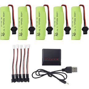 Accessory 5PCS 3.7V 500mAh Li Battery with 5-in-1 Charger for 1220A DE44 DE55 TS201 TD202 TD161 DE35 DE38 DE40 DE50 TB202 TB201 TM201 TM202 TC141 Remote Control Car