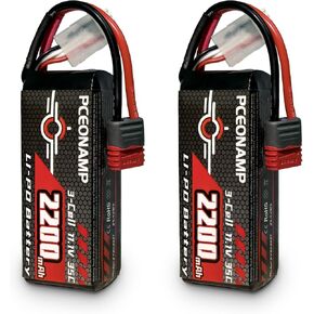 3S Lipo Battery 2200mAh 35C(Max 70C) with Deans T Plug High Capacity RC 11.1V Battery Fit for High Speed RC Cars 14301/14302 and Most 1/14, 1/16 Scale RC Cars（2 Packs）