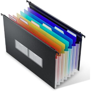 ThinkTex Plastic Expanding Hanging File Folders, 7 Innovative 1.2/'' Accordian Pockets, Large Capacity, Multi-Color Tabs, Letter Size for Filing Cabinet - Black-6 pack