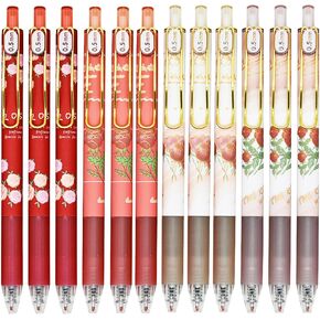Maydahui 12 Pcs Retractable Red Rose Gel Pens with Gold Pocket Clip Romantic Pink Rose Flower Floral Rollerball Pens Black Ink for Girls Women Office Shcool Birthday Party Gift