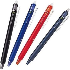 Pilot Frixion Ball Knock Click Retractable Erasable Gel Ink Pens,fine Point, 0.7mm Black,Blue,Red,Blue Black Ink, Each 1 Pen- Value set of 4