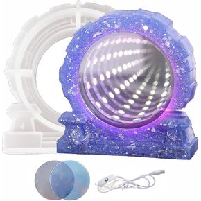Resin Unique Door Light Mold Set Silicone Molds for Epoxy Resin, Include Light Molds, Mirror, Half Lens and USB White Light Strip Silicone Resin Molds for Lamp DIY Desktop Ornaments Home Decorations