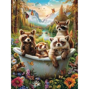 Ginfonr DIY 5D Diamond Art Kits for Adults, Raccoon Diamond Painting for Adults, Diamond Art Animal Full Drill, Diamond Art Kits Embroidery Rhinestone Craft for Home Wall Decor 12 * 16 Inch