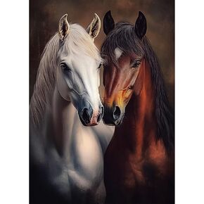 Lxmsja White Brown Horses Acrylic Full Drill Diamond Art Kits for Adults 12x16 inch