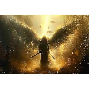 Ourtimfun 5D Diamond Painting Kits Game Angel Warrior Full Drill Round Diamond Art Gems Stone Cross Stitch DIY Diamond Painting by Number Kits for Wall Decoration 10x16inch, Clear