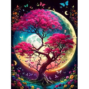 Tree of Life Diamond Painting Kits for Adults Beginners-Tree Diamond Art Kits for Adults, Full Drill DIY 5D Diamond Painting Moon Gem Art Crafts Kits for Home Wall Decor 12x16 in