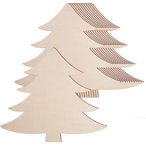 AWIZOM 24 Pack Wooden Christmas Tree Cutouts for Crafts- 10 x 11 x 1/8 Inch- Christmas Unfinished Wooden Ornaments- Wood Tree Shapes for Xmas Party Decoration Supplies, Door Signs, Painting, Staining