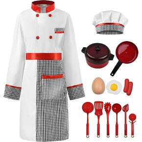ReliBeauty Kids Chef Costume Set for Kids Boys Girls Role Play with Detachable Apron