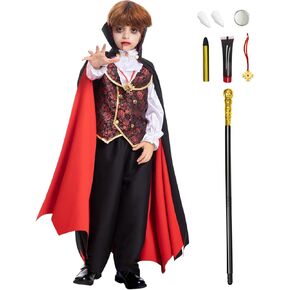 Boys Vampire Costume - Scary Halloween Party, Teeth, Cane & Cosmetic Kit Included