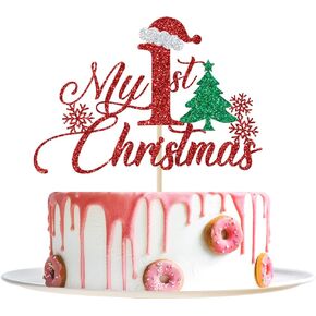 غلاف كعكة عيد الميلاد الأول من My 1st، عيد الميلاد الأول لعيد الميلاد، ديكور استحمام الطفل لعيد الميلاد الشتوي، ديكورات حفلات عيد الميلاد الأولى للطفل، لمعان أحمر