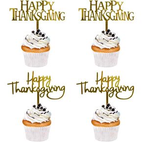 Acrylic 4PCS Happy Thanksgiving Cake Topper,Cupcake decoration,Thanksgiving Party/Fall Harvest Decoration Supplies.