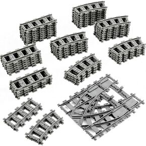 Classic City Train Tracks, 72 Pieces Railroad Tracks with 24 Flexible Tracks, 24 Curved Tracks and 24 Straight Tracks, Train Expansion Accessories Compatible with Lego Train Tracks