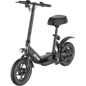 Gotrax A3 Electric Scooter with Seat for Adults, 350W Motor, 15.5MPH Top Speed, Max 9.5 Miles Range, 12" Pneumatic Tire and Height Adujustable Seat, Lightweight and Foldable for Commuting (Black)