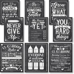 Hadley Designs 9 Black And White Classroom Decor-Welcome Sign, Motivational Posters For Classroom Bulletin Board Decoration, Growth Mindset Classroom Posters Elementary, Middle School