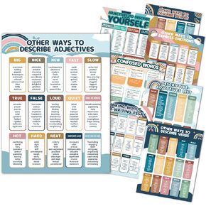 gisgfim 8Pcs Boho Rainbow English Educational Classroom Posters ESL Classroom Decor Synonyms Poster Different Ways to Say Poster for Teacher Supplies Middle School High School Must Haves 14.2 x 11in