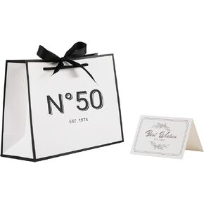 STOBOCTER 50th Birthday Gift Bag for Women Men, 50 Year Old Keepsake Paper Gift Bags with Ribbon and Card, Reusable Gift Wrap Bags for 50th Anniversary Party Gifts Decorations (Small, 1974, 50th)