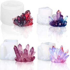 4 PCS Resin Crystal Molds, Iceberg Epoxy Resin Mold Quartz Rock Epoxy Resin Casting Mold Druzy Gem Mold for Jewelry Making Polymer Clay Soap Candle DIY Home Decoration