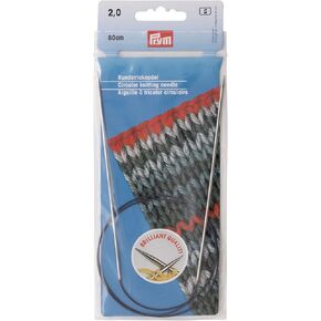Prym 32" Circular Brass, 2mm Knitting Needles, Silver