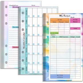 Toplive 3 Pack A6 Planner Refill Paper & Budget Sheets, Monthly Weekly Planner Losse Leaf Inserts 6 Hole Expense Tracker or A6 Planner Binder Cover Budget Bill Saving Organizer, Pink 3 Pack