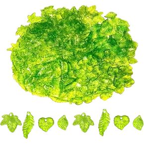 200PCS Green Acrylic Leaf Beads, DANUDON Transparent Leaf Charms Plastic Leaf Shape Crystal Bead Charms Frosted Maple Leaves Pendants with Hole, Leaf Beads for Jewelry Making, 4 Styles