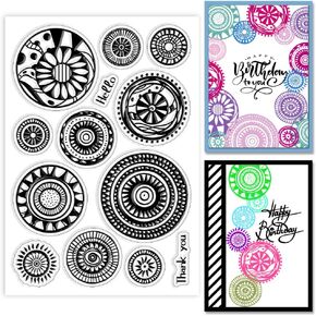 GLOBLELAND Circle Background Clear Stamps Doodle Circle Background Silicone Clear Stamp Seals Transparent Stamps for DIY Scrapbooking Cards Making Photo Album Journal