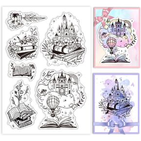 GLOBLELAND Fairy Tales Clear Stamps Flowers Magic Books Decorative Clear Stamps Silicone Stamps for Card Making and Photo Album Decor Decoration and DIY Scrapbooking