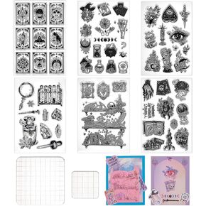 PH PandaHall 6 Sheets Magic Clear Stamp Silicone Stamp Cards with 2pcs Acrylic Decorative Stamp Blocks Transparent Silicone Stamps with Butterflies for Halloween Cards DIY Scrapbooking Cards Making