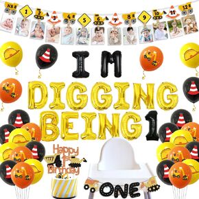 Construction 1st Birthday Party Decoration for Boys Im Digging Being 1 Birthday Decor Dump Truck Decors for 1 Year Old Boys with Construction Bday Photo Banner Cake Topper Dump Truck High Chair Banner