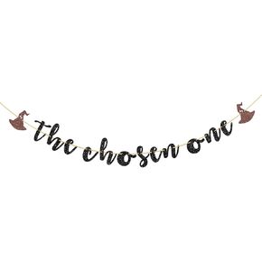 The Chosen One Banner, Wizard Theme 1st Birthday Party Decorations,Magic Theme Baby Shower/One Year Old Birthday Party Supplies, Brown & Black Glitter