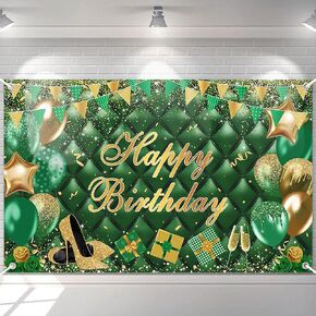 Avezano Green Happy Birthday Banner Gold Green Bokeh Balloons Happy Birthday Photography Background for Men Women Green Gold Birthday Party Decoration Banner 70.8 x 43.3 Inch