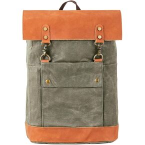 Backpack for Men Heavy Duty Waxed Canvas Vintage Women Trim Casual 15.6" laptop Travel Backpack-Olive green