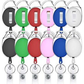 Retractable Badge Holders, Viaky 12 Pack Badge Carabiner Reel Clips with Belt Clip and Key Ring for ID Card, Name Tagsa and Badges(6 Colors)
