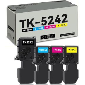 TK5242 TK-5242 Toner Cartridge Value Pack (Black/Cyan/Magenta/Yellow,4-Pack) Replacement for Kyocera TK-5242K TK-5242C TK-5242M TK-5242Y Toner ECOSYS P5026cdn P5026cdw M5526cdn M5526cdw Printer